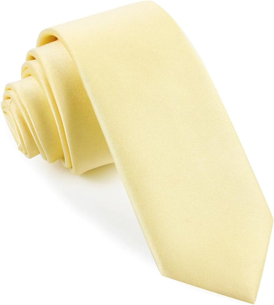 OTAA Light Yellow Satin Skinny Tie Casual Ties for Men - Perfect Neck Tie for Groomsmen Wedding Ties or Formal Occasions - Ideal Gifts for Him image number 4