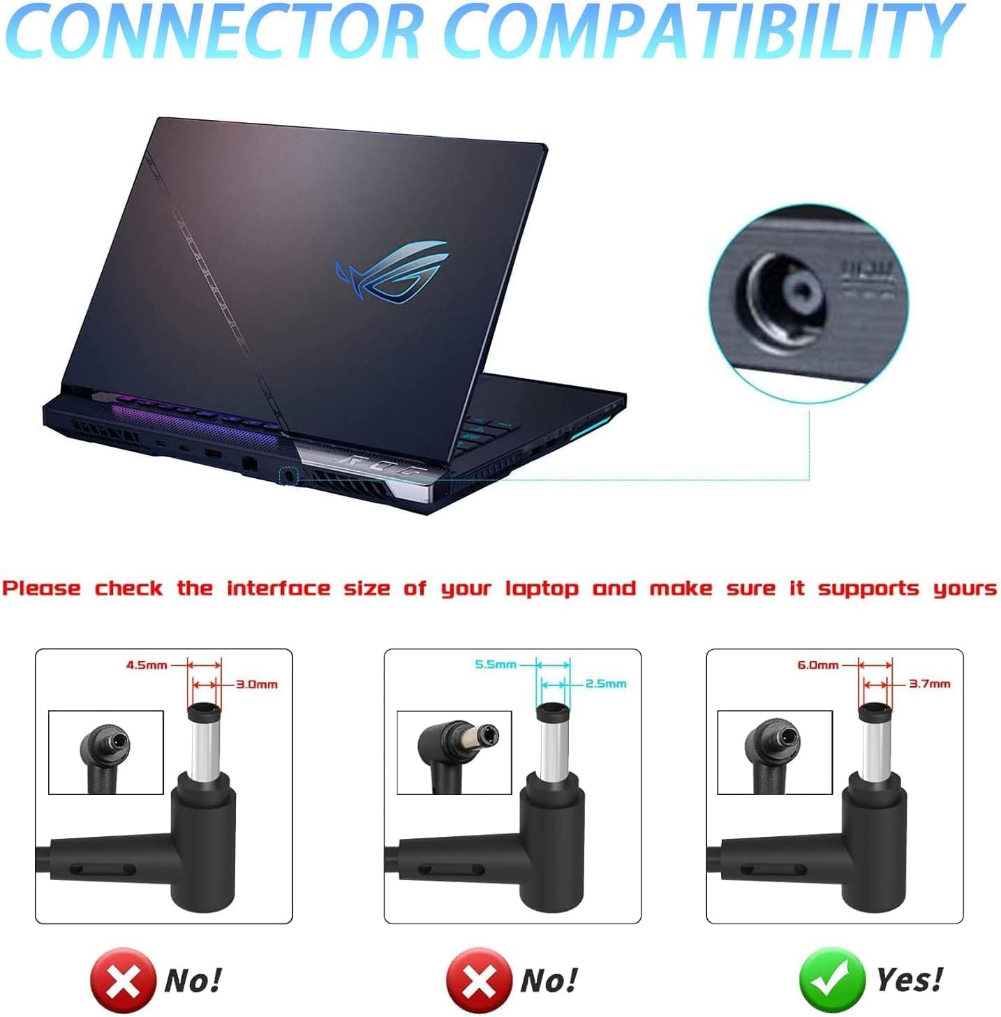 240W Zephyrus Charger ADP-240EB B Fit for Asus Rog Zephyrus G14 G15 M16 G16 S15 S17, Rog Flow X16 GV601, Rog Strix Scar Charger, Asus 240W Charger image number 2