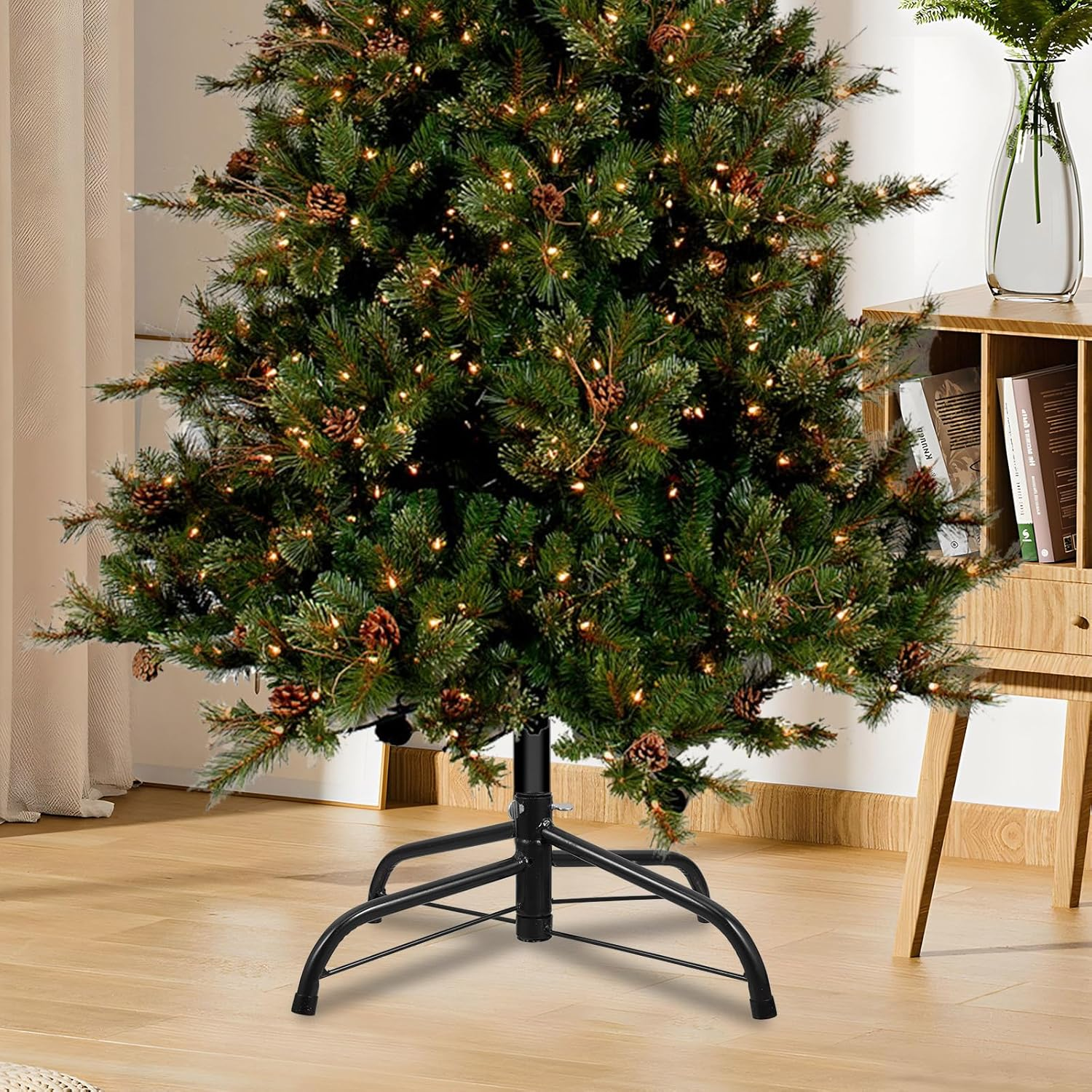 Holibanna Christmas Tree Turning Stand Rotating Christmas Tree Stand Fake Tree Holder Cast Iron Tree Stand Folding Christmas Tree Stand Base Xmas Tree Base to Rotate Metal Box Rack image number 4