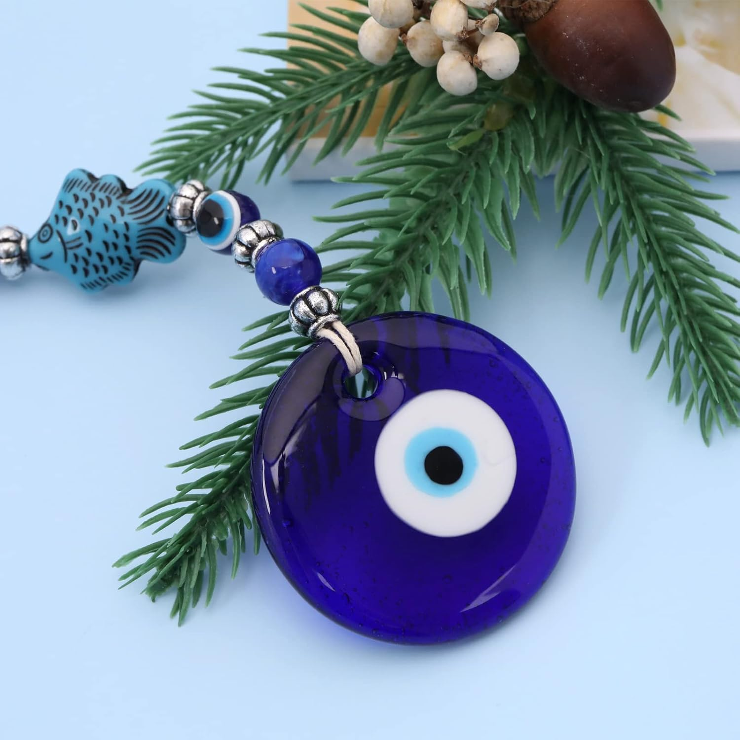 Ecsing 3PCS Blue Evil Eye Hanging Ornament Handmade Lucky Charm Pendant Wall Hanging Accessories for Car Interior Decoration Office Garden Home Decor 10Cm Length image number 2