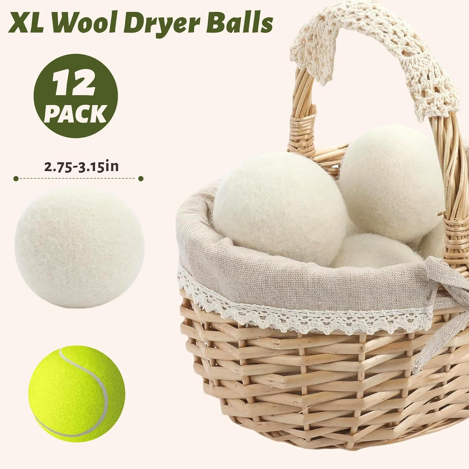 Shanghigh Wool Dryer Balls - 12 Pcs Reusable Fabric Softener with Natural Sheep, Organic Drying Ball for Reduce Clothes Wrinkles, Safe & Hypoallergenic Eco Premium Laundry Balls, Saves Dry Time image number 2