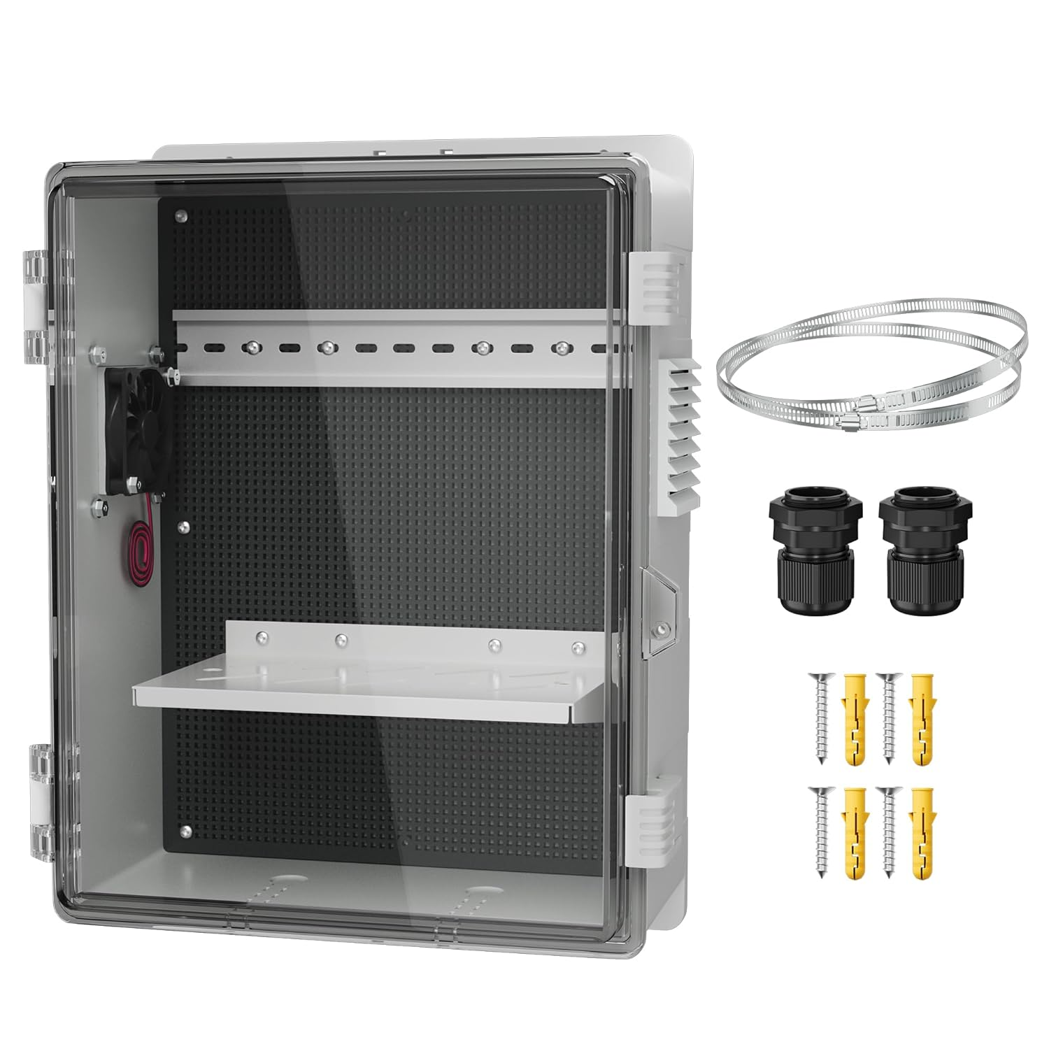 Joinfworld White Outdoor Electrical Box Waterproof Clear Enclosure, 16X11X6 ABS Plastic Wifi Box with Fan Vented Dust Screen image number 6