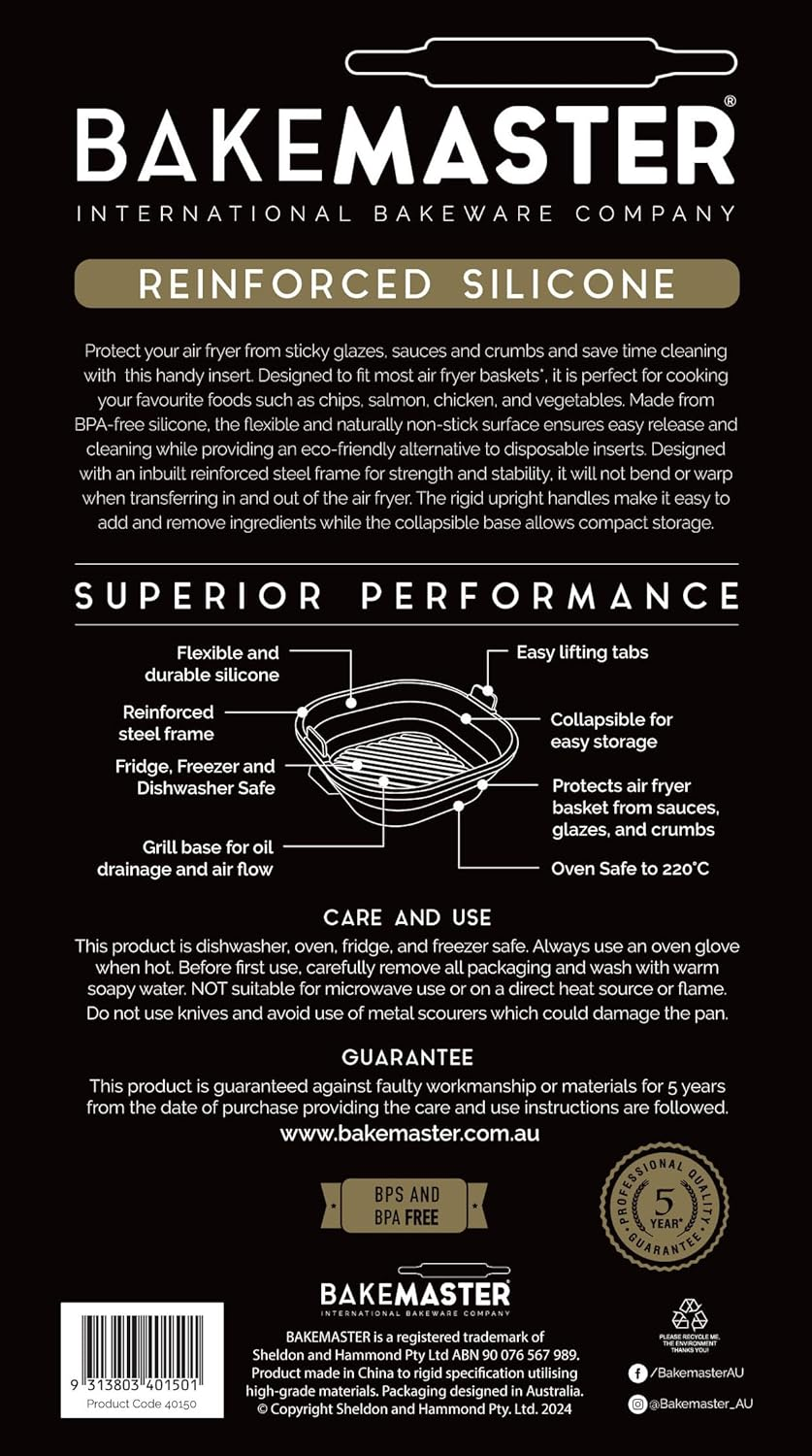 Bakemaster Silicone Collapsible Square Air Fryer Insert, 21 X 21 X 6.5Cm, Grey image number 5