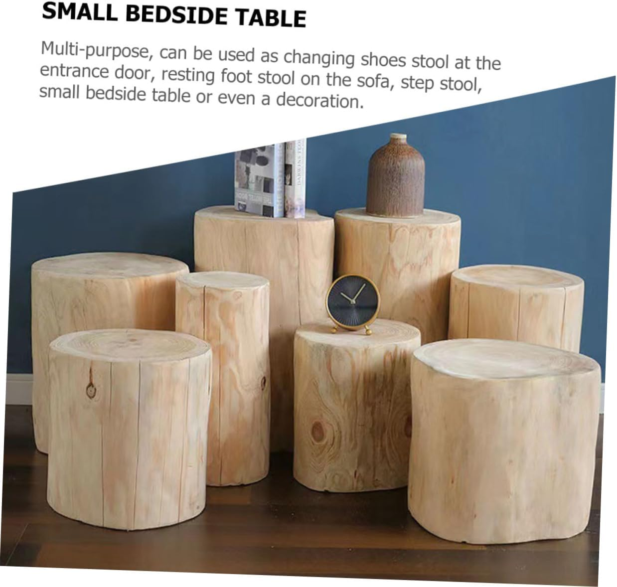 Gogogmee Natural Wood Stool Small Sturdy Tree Stump Stool for Shoe Changing Bedside Table Outdoor Use for Home Decor and Practicality