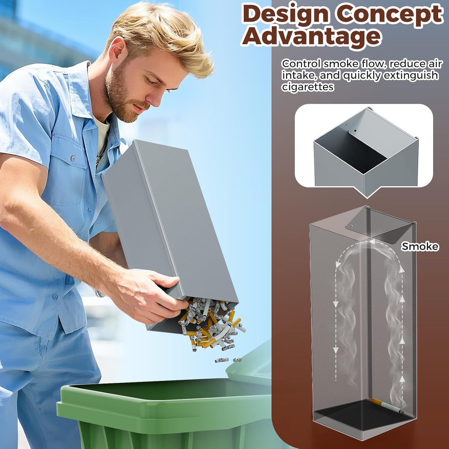 Standing Cigarette Bin,Outdoor Standing Ashtray, Stand up Ashtrays for Outside, Cigarette Ashtray, Smokers Outpost for Use outside of Commercial Office,Restaurants, Bars. image number 2
