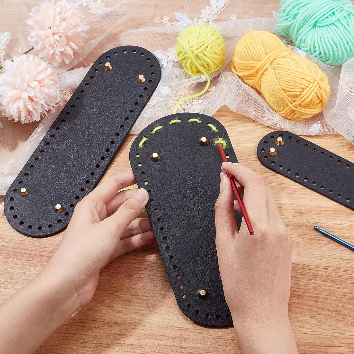 4 Color PU Leather Bag Bottom Base Crochet Bag Bottom, Rectangle Knitting Crochet Bags for Bags, DIY Shoulder Bag Accessories, Purse Making Supplies, 18 X 8Cm - 4 Color B image number 5