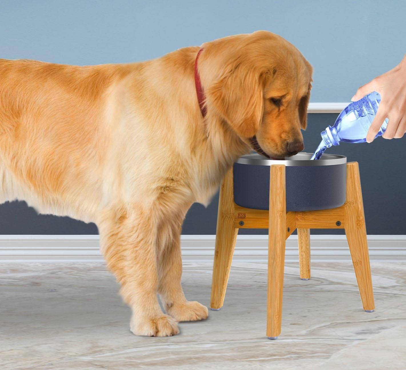 Adjustable Dog Bowl Stand - Raised, Elevated Food Bowl Holder - Width (Extendable 7-10 Inches) - Natural Bamboo image number 1