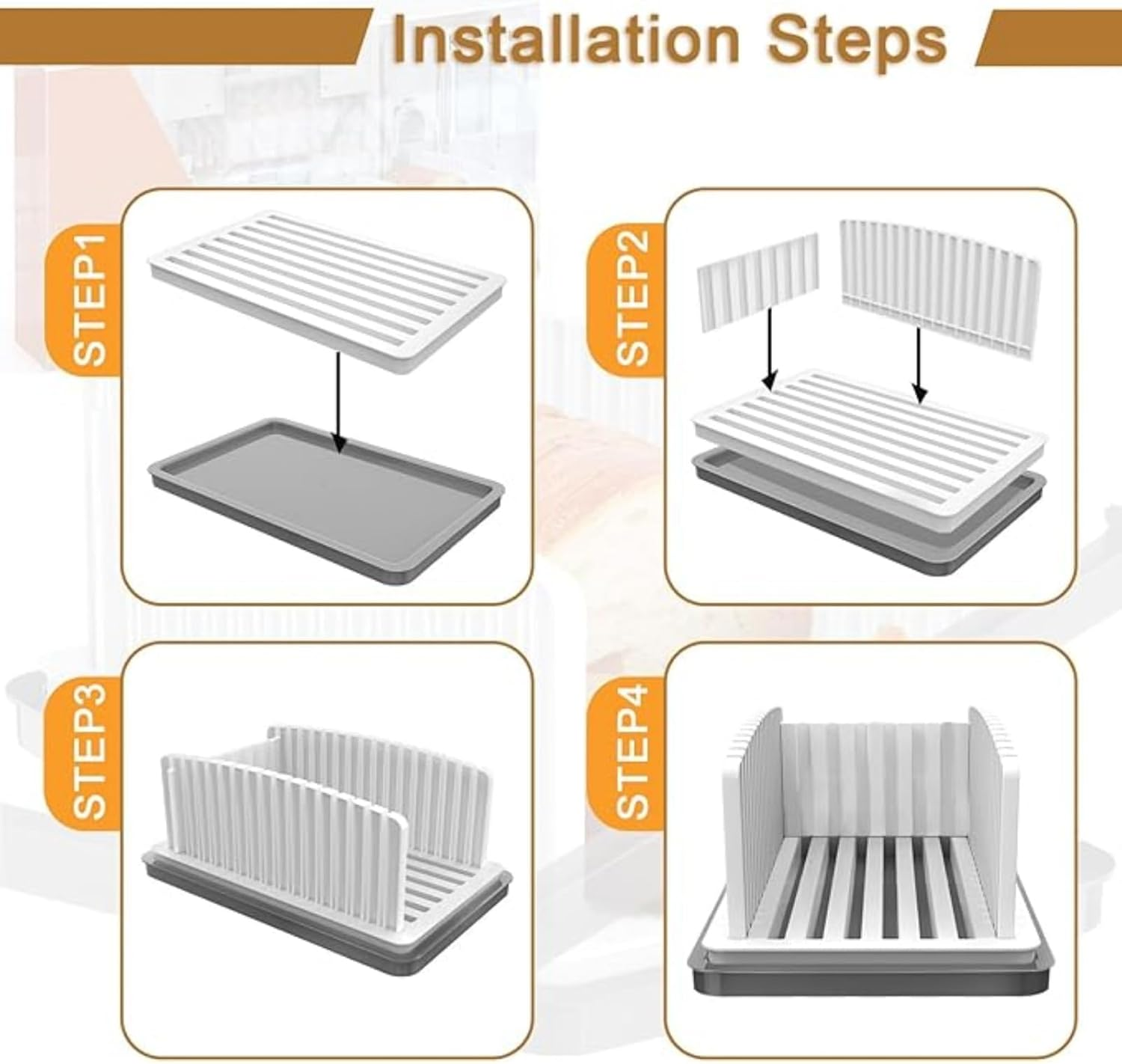 RODISHOMM Adjustable Bread Slicer with Crumb Catcher Tray, Foldable Bread Cutting Guide for Homemade Bread, Loaf Cakes, Sandwiches &ndash; Width & Thickness Adjustable, Kitchen Counter Clean Tool image number 6