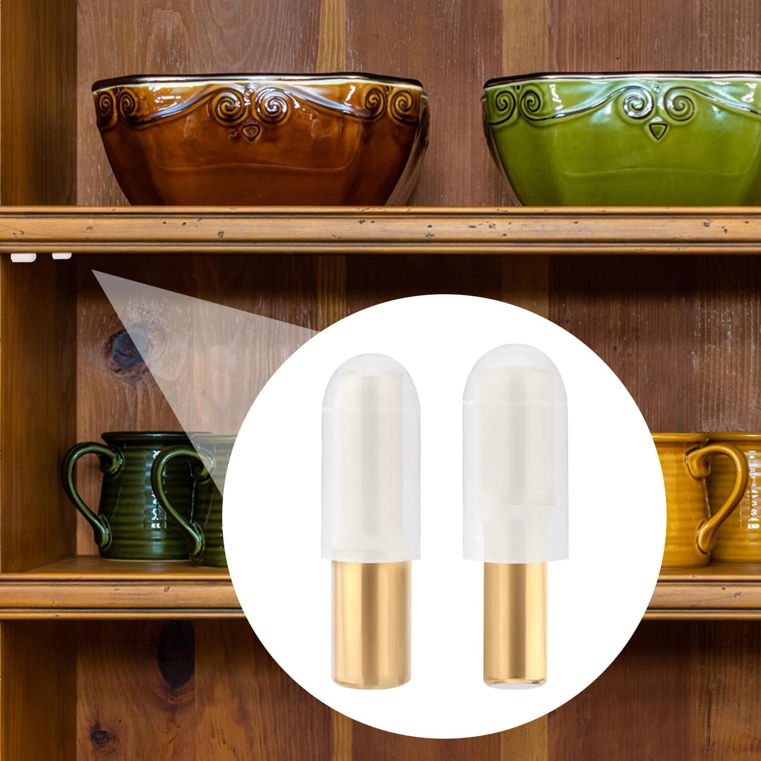 10Pcs Shelf Pegs, 5Mm 1/4 Inch Brass Shelf Support Pegs with 20 Anti-Slip Silicone Covers Bookcase Shelf Pins Cabinet Shelf Pegs for Bookshelf Wood Glass Boards image number 1