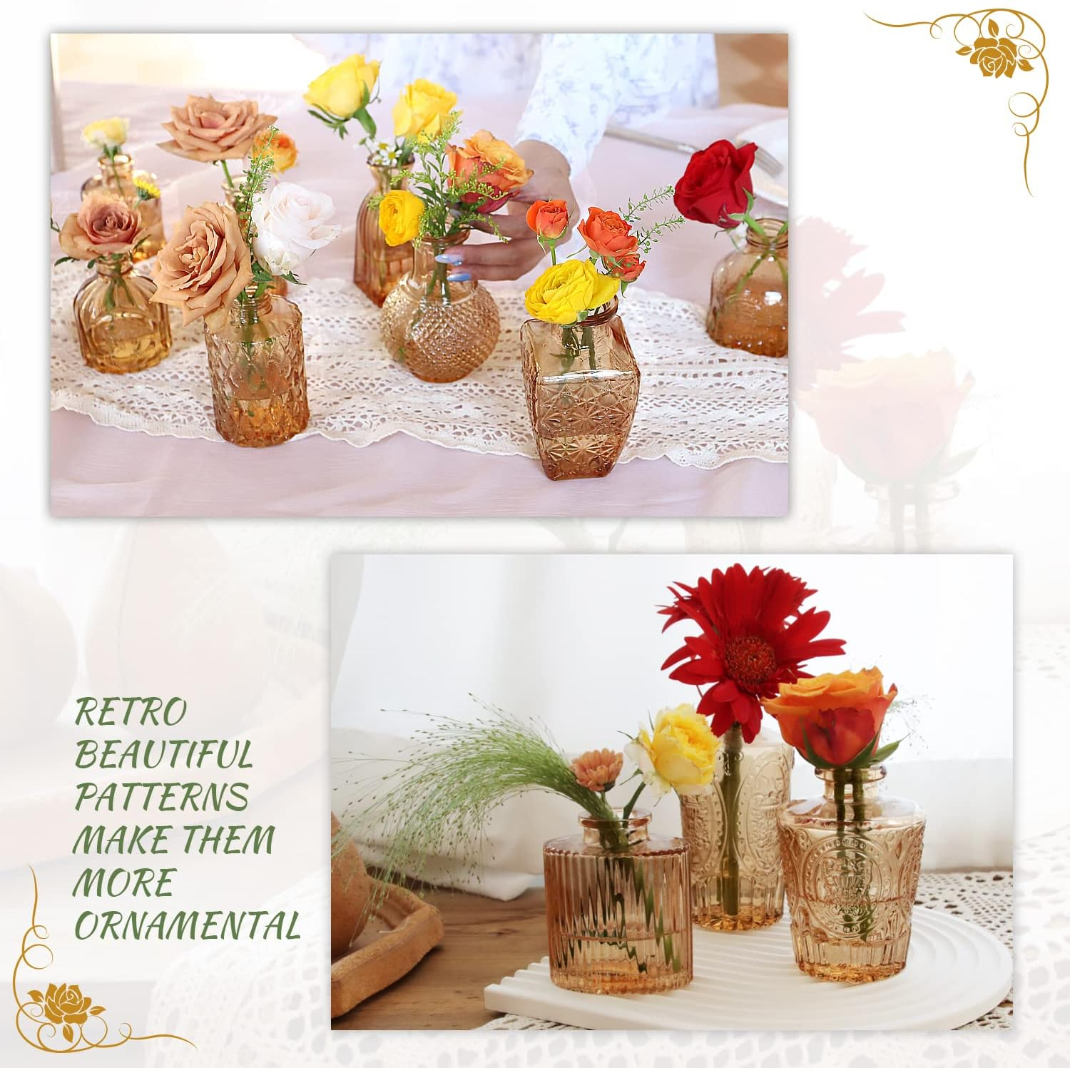 Amber Glass Bud Vase Set of 22, Small Vases for Flowers, Clear Glass Vases for Centerpieces, Mini Bud Vases in Bulk Rustic Wedding Decorations, Centerpieces, Vintage Look Home Table Flower Decor image number 2