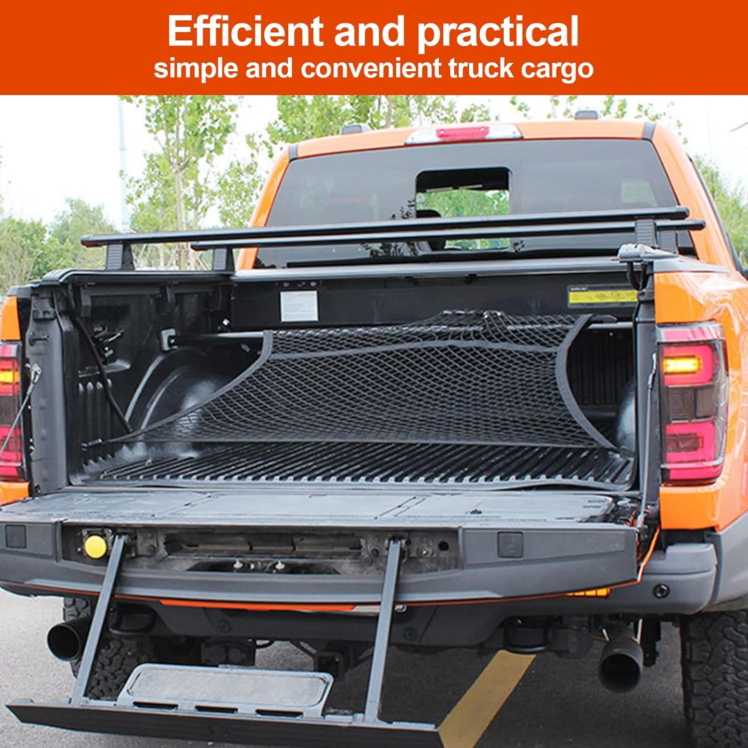 Cozy Core Upgraded 8-Hook Elastic Truck Bed Cargo Net, Adjustable 4X4Ft to 8X8Ft, Heavy-Duty Stretchable Design for Dodge Ford Chevy Pickups SUV Racks, Includes ABS Carabiners & Work Gloves image number 2