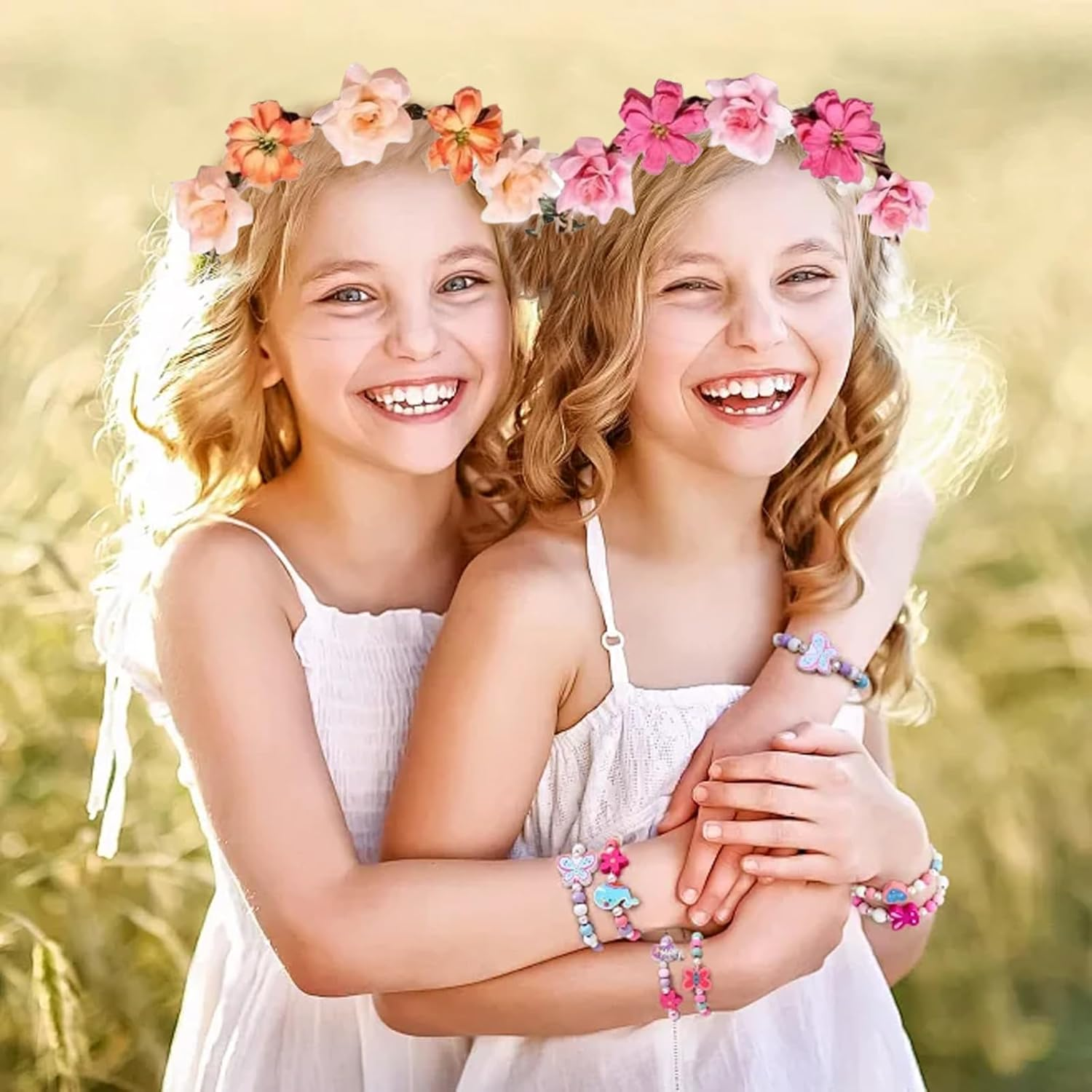 Flower Crown, 6 Pieces Multicolour Floral Wreath Headband for Girls, Adjustable Flower Crowns for Women, Colorful Wreath Festival Hair Accessories Elastic for Wedding, Festival, Party image number 2