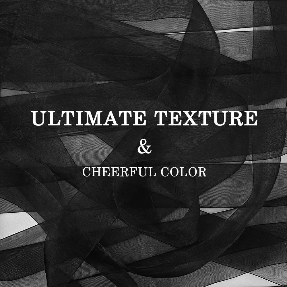 Black Organza Ribbon 1 1/2 Inch - 50 Yards Sheer Chiffon for Christmas, Gift Wrapping, Crafts, Flower Bouquets, Hair Bows - Royal Blue and Black Tulle Options