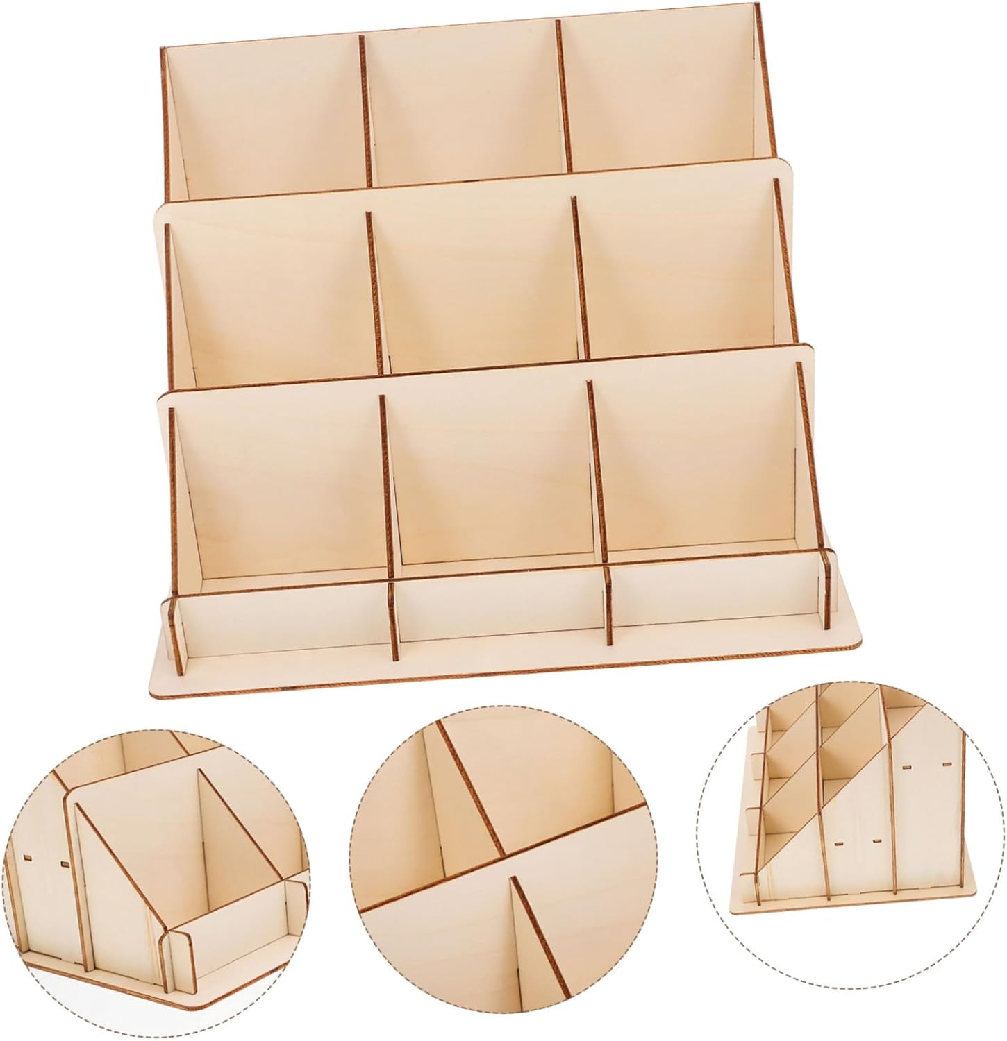 NUOBESTY Wooden Greeting Card Display Stand - Multi-Purpose 3-Tier Organizer for Business Cards, Postcards, Stickers, and Crafts, Ideal for Desk, Counter, Office, and Retail Use image number 1