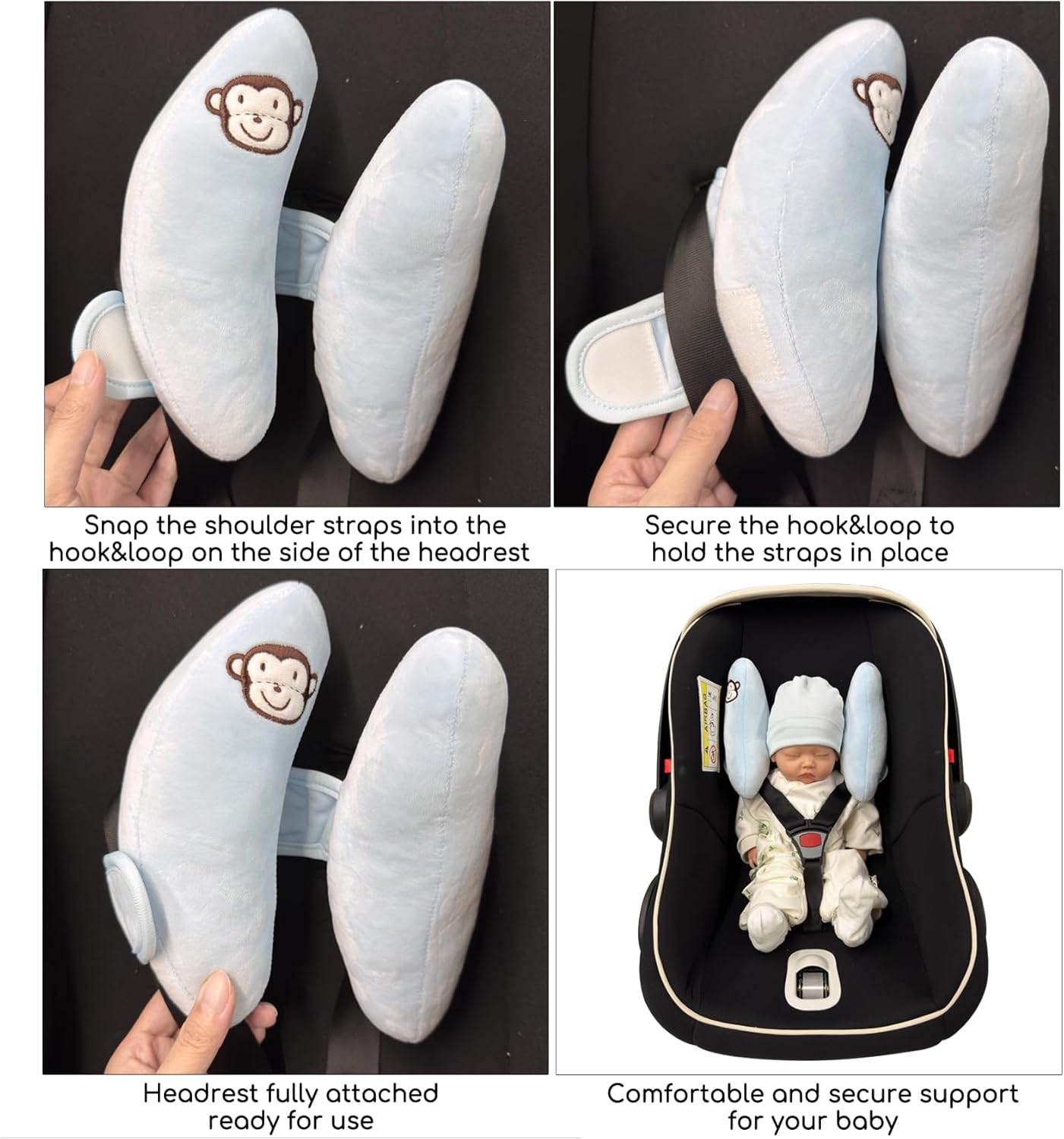 Adjustable Baby Head Neck Support Pillow,Baby Travel Pillow Cushion for Car Seat,Stroller Headrest Pillow for Infants,Head and Neck Support Pillow for Pushchair,Blue - Blue image number 3