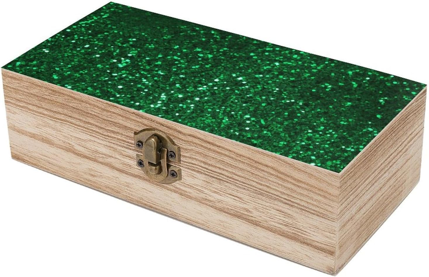 Green Sequin Sparkle Wooden Box Wood Wedding Keepsake Boxes with Lids Small Decorative Boxes Lightweight Wooden Memory Storage Box for Crafts Keepsakes Jewelry Photo Letter Storage image number 5