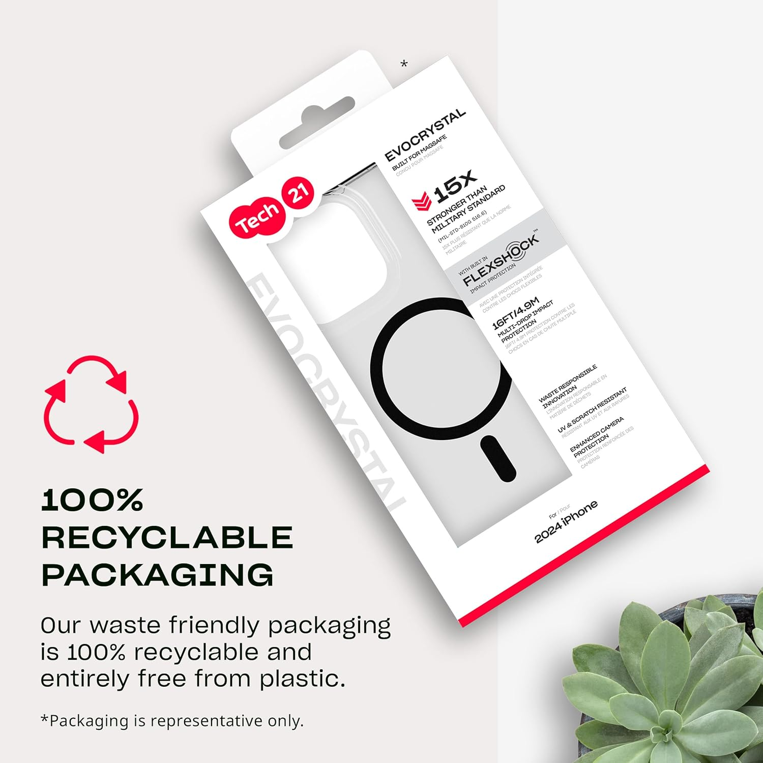 Tech21 Evocrystal for Iphone 16 Pro - Compatible with Magsafe - Impact Protection Case 15X Military Standard Tested - in Black - Clear image number 4