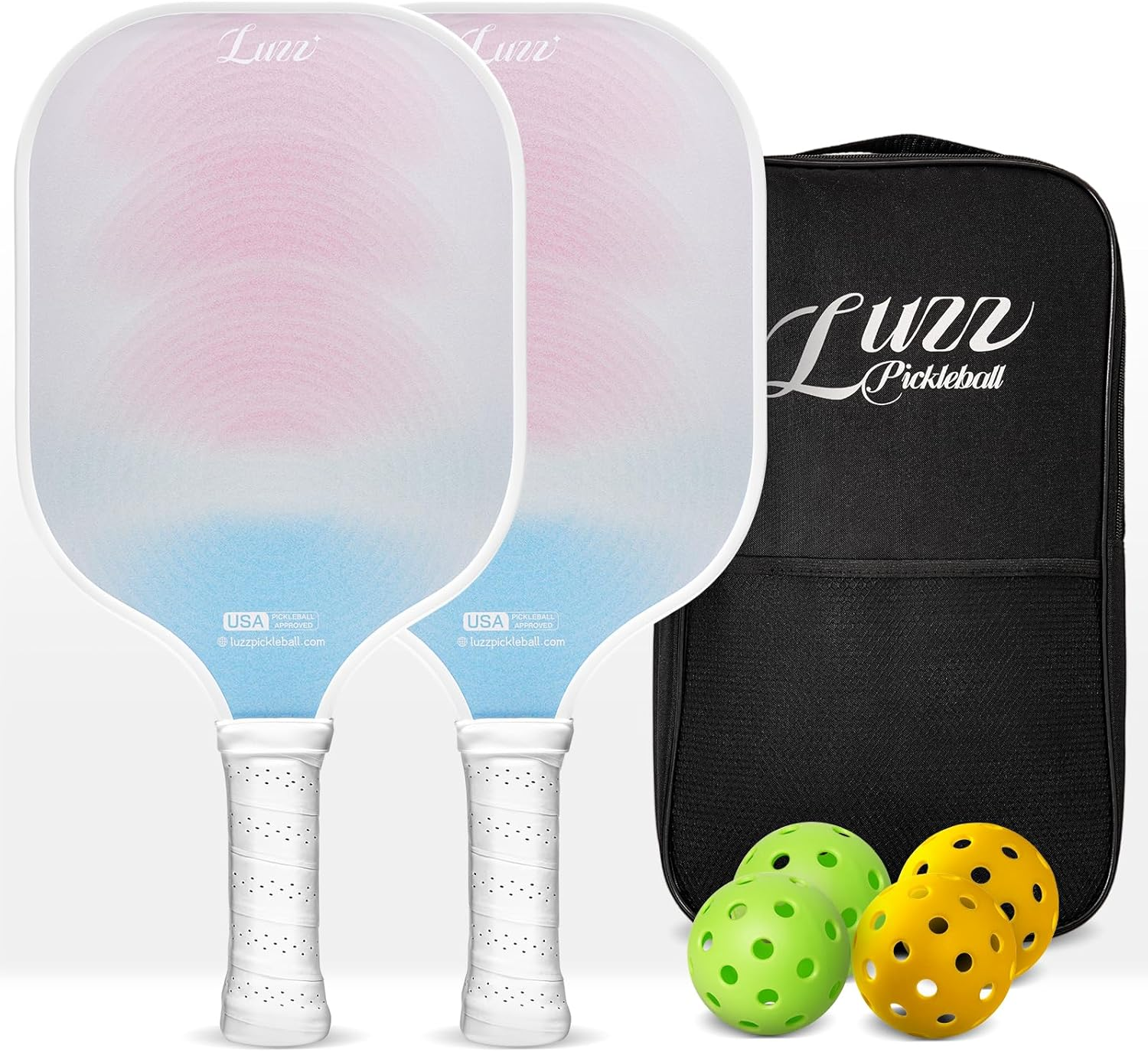 Luzz Pickleball Paddle Set of 2, USAPA T700 Carbon Fiber Pickleball Paddles Set Includes 4 Pickleballs &1 Bag,Lightweight 2 Pack Pickle Ball Paddles,Sandblasted Surface image number 2