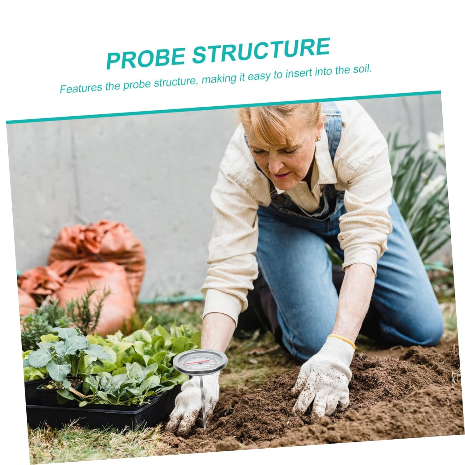 STAHAD Stainless Steel Soil Compost Thermometer Probe with Scale Gardening Temperature Detector for Fertilizer and Soil Monitoring C to Lightweight and Portable Tool