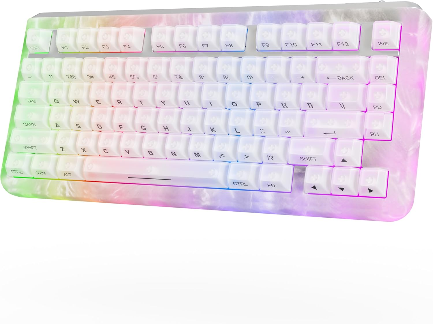 Kiiboom Jade75 75% CNC+UV Resin Molding Mechanical Keyboard with RGB Backlits, Bt5.0/Usb-C/2.4Ghz Wireless Gaming Keyboard, QMK&VIA Programmable, Hot-Swappable for Windows/Mac/Linux (White)