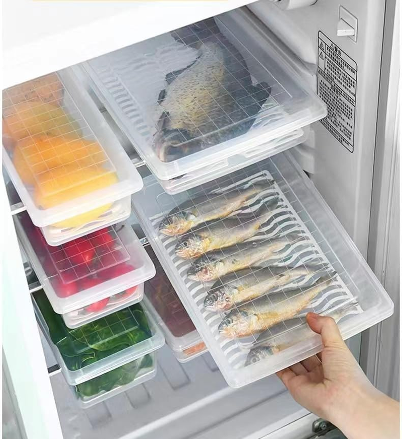 3Pcs Large Size Plastic Food Storage Containers Stackable Fridge Organiser Bins with Lids & Removable Drain Basket for Fruit & Vegetable Storage or Wash, Kitchen Storage & Organisation（Large） image number 2