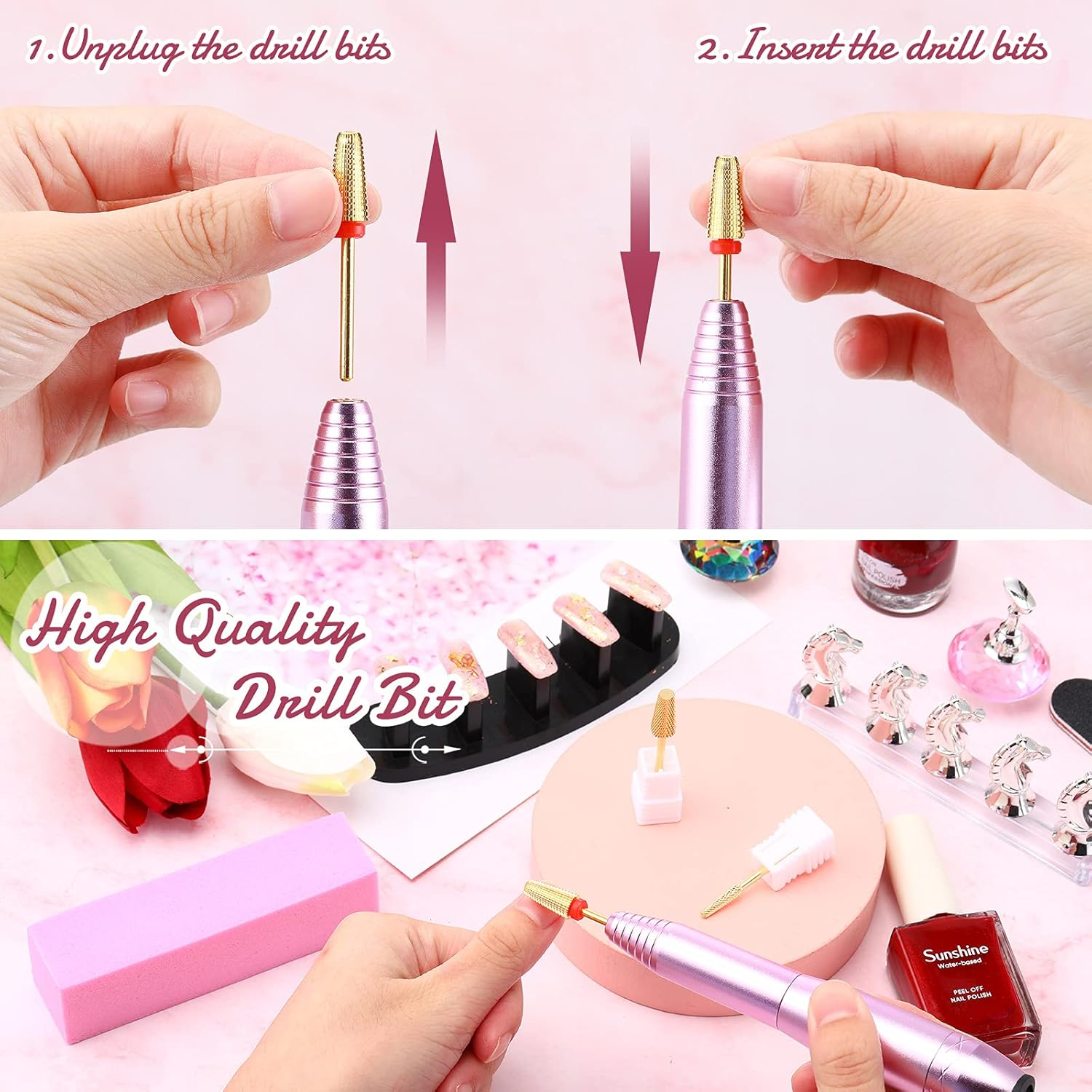 Outus 3 Pieces Nail Carbide 5 in 1 Bit Nail Drill Bits Set Tapered Barrel Carbide Nail Drill Bit, 3/32 Inches Cone Shape Carbide Bit Carbide Nail Drill Bits for Acrylic or Gel Remover (Golden) image number 6