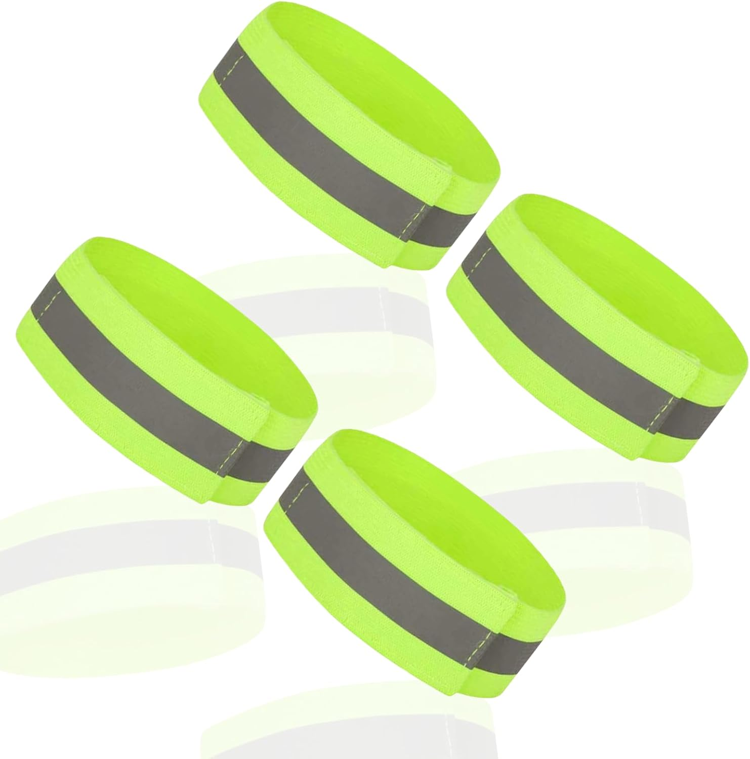 Treayes 4PCS High Visibility Armbands - Hi Vis Reflective Running Armbands, Elasticated Ankle Bands - Reflective Safety Bands for Running, Walking, Cycling at Night image number 1