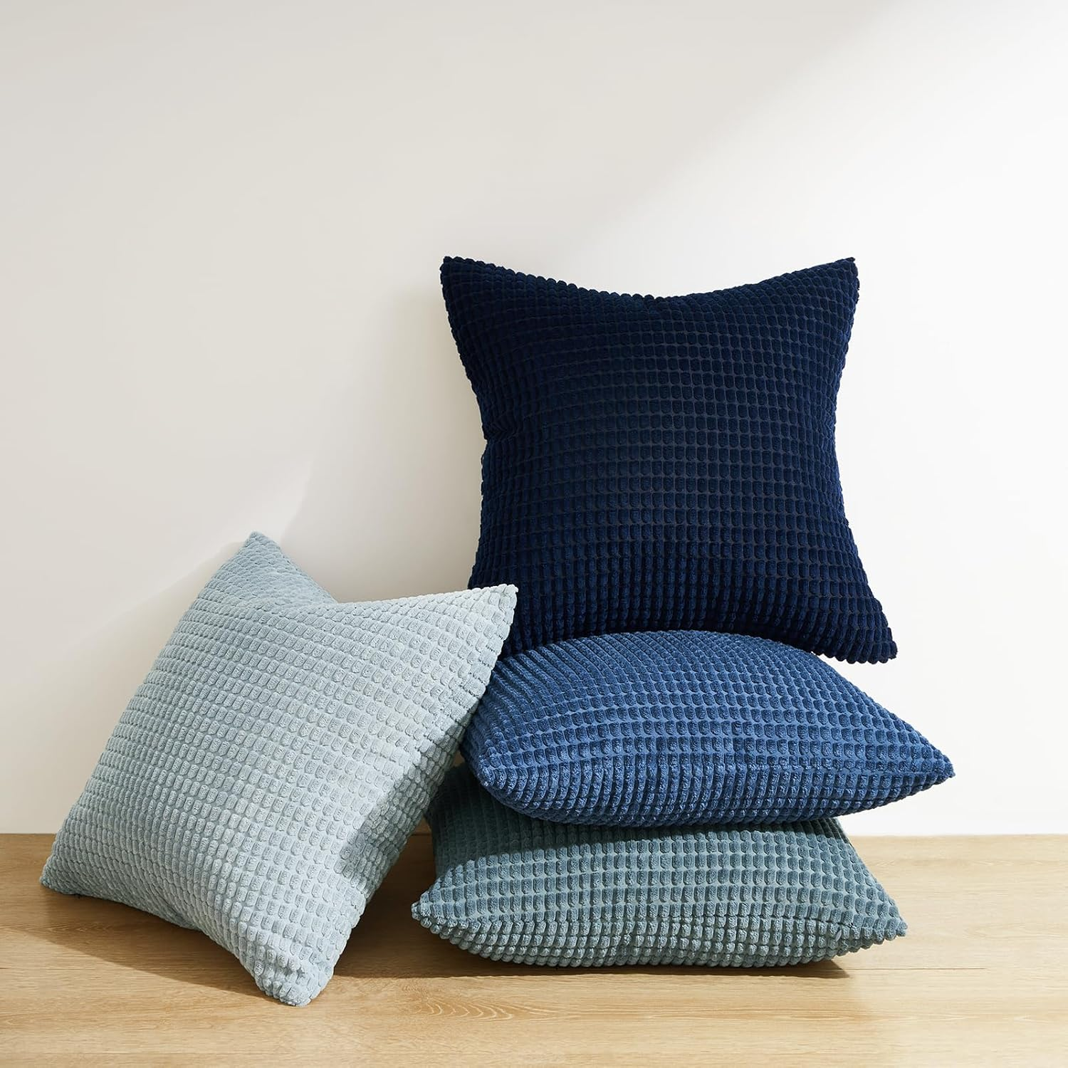 Gioia Casa Corduroy Corn Grain Cushion Covers - Soft Velvet with Hidden Zipper (Blue, 45Cm X 45Cm) image number 4