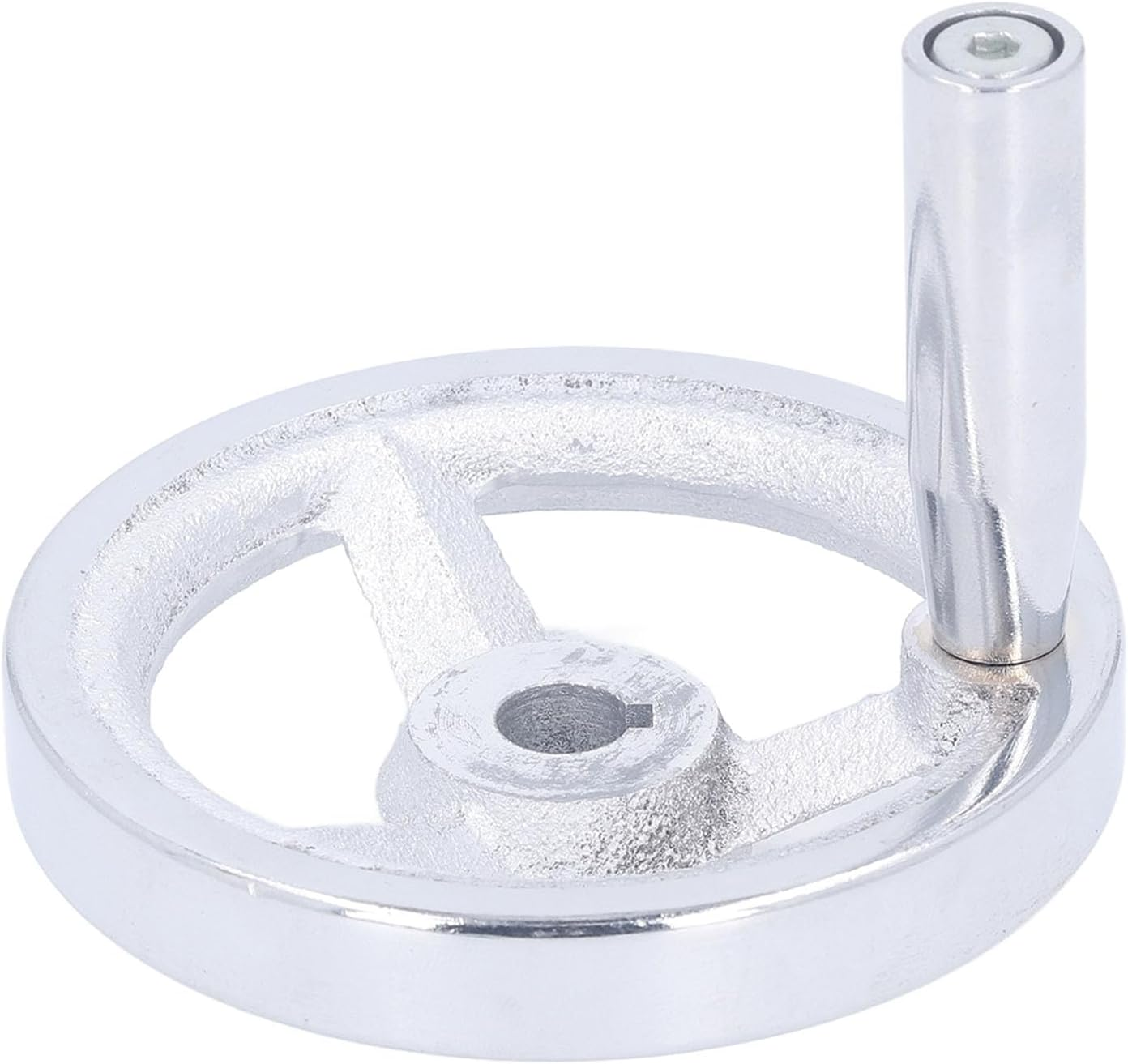 3 Spoke Hand Wheel, 100Mm Diameter Machine Tool Handwheel with Revolving Handle, Cast Iron Chrome Plated Handwheel for Milling Lathes, round Metal Hand Wheel image number 1