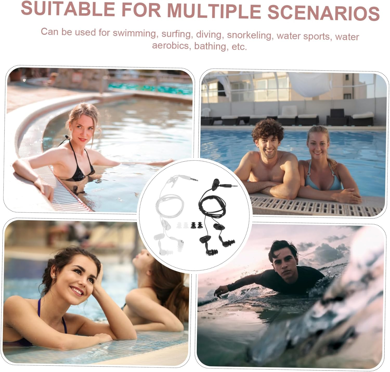 KALLORY Waterproof Swimming Earphones 2Pcs In-Ear Mp3 Earbuds 3.5Mm Jack Adult Bathing Ear Plugs Compatible for Diving and Shower Use image number 1