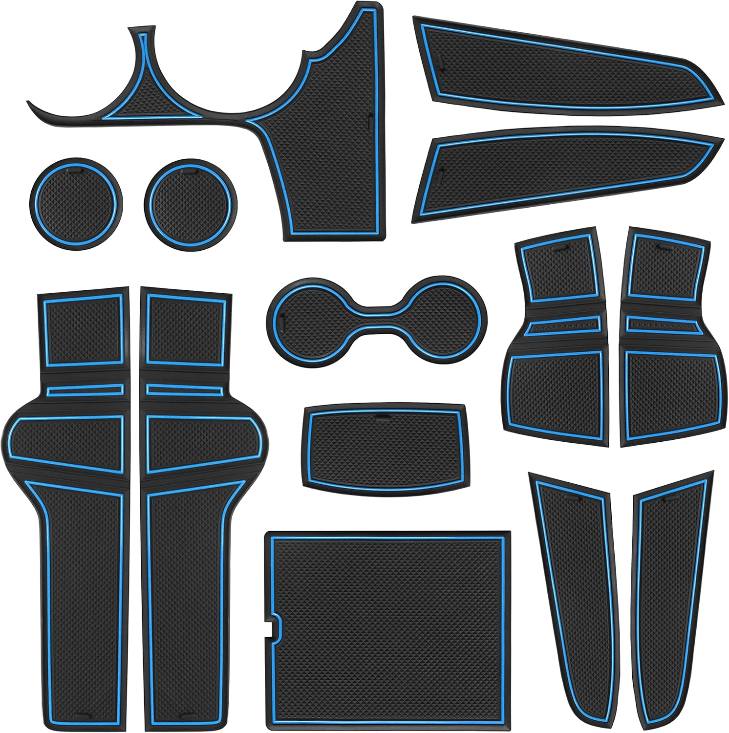 SENSHINE Customized Liners for Kia Sportage Accessories 2023 Hybrid Cup Holder Insert Liner Center Console Liner Glove Box Mats Inserts Non-Slip Mats Pad 14-PC Set (Blue Trim)