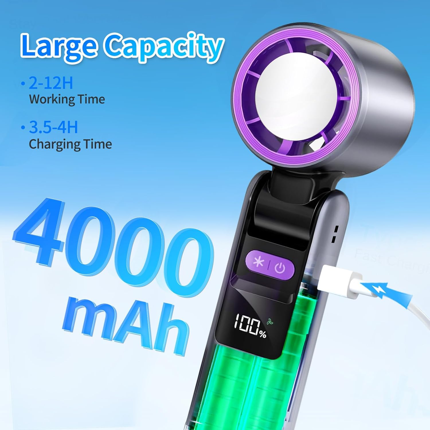 LETOUR Portable Handheld Fan with Cooling Plate, 4000Mah Rechargeable, 5 Speed Settings, 3-Second Fast Cooling Ice Technology for Summer Travel, Outdoor, Office image number 1