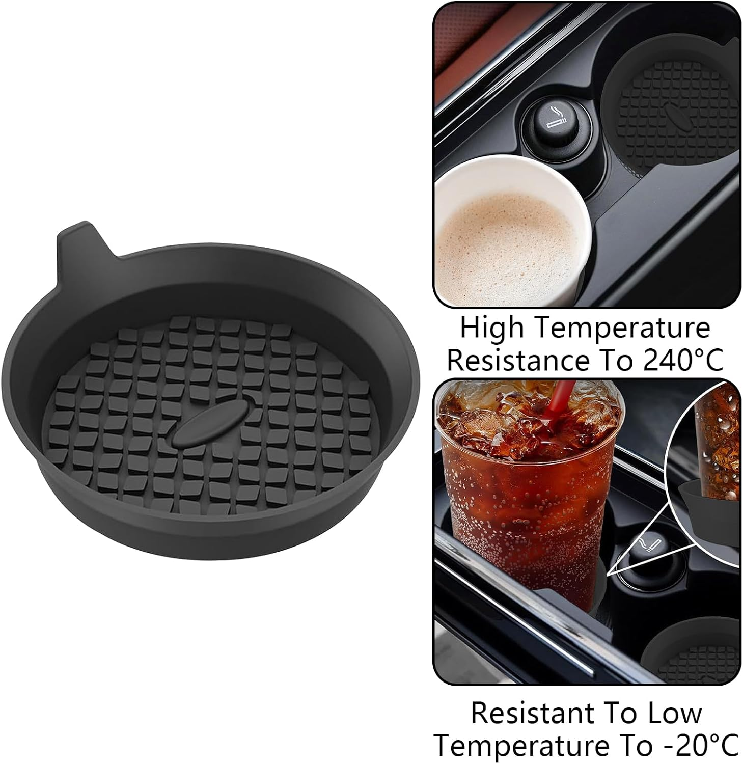 4 Pcs Car Cup Holder Coasters, Universal Non-Slip Silicone Coasters, Recessed Automotive Cup Holder Inserts, Waterproof Auto Cup Mats (Black)