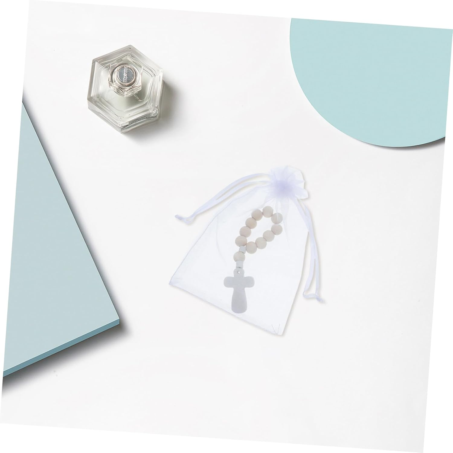 Homoyoyo 40Sets Wooden Rosary Beads Mesh Bags for Baptism Prayer Christian Party Favors Small Rosary Mesh Bags Religious Prayer image number 6