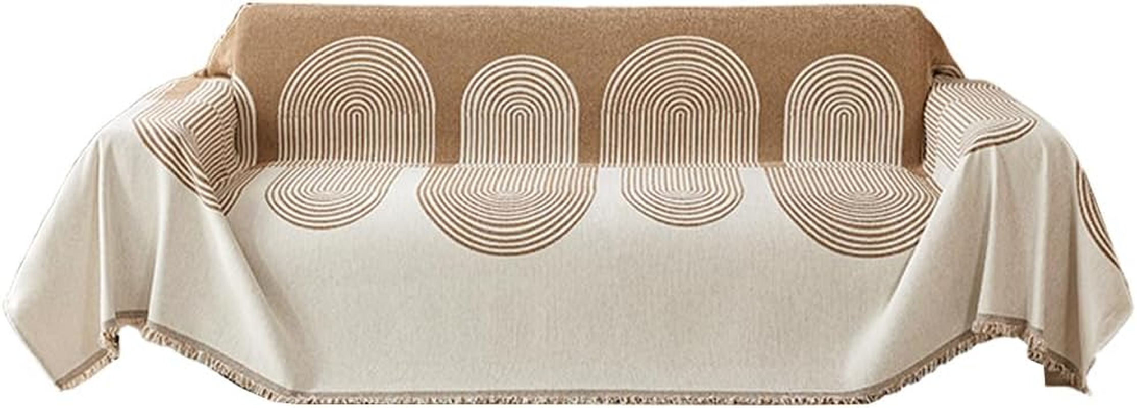 Chenille Sofa Cover, Easy-To-Wash Boho Couch Cover Blanket, Durable and Soft Sofa Protective Cover with Geometric Pattern, Multi-Use for Camping, Pet Mats, and Home Decor, 180X180 Cm (Beige)