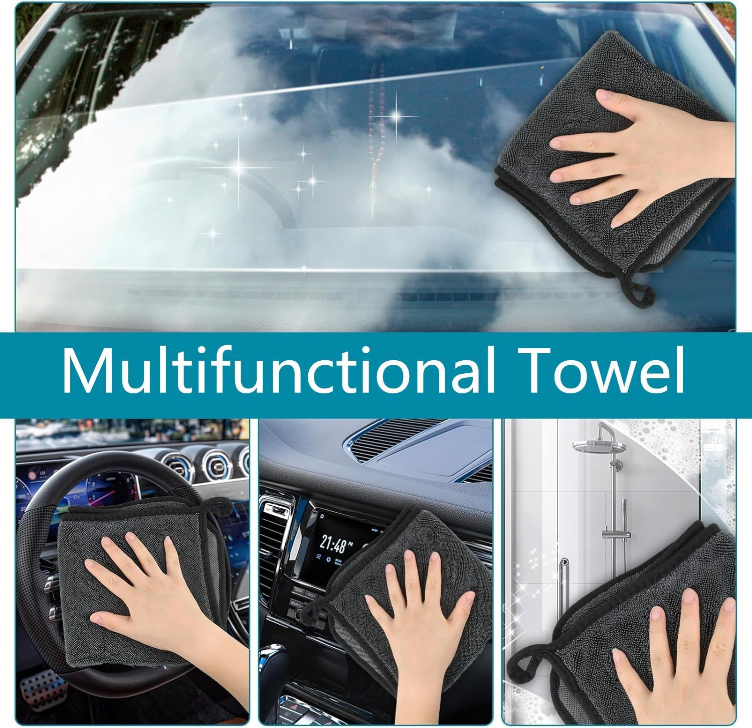 Microfiber Drying Towels for Cars Wash Lint-Free Streak-Free Cleaning Cloth Super Absorbent Ultra Soft Auto Detailing Supplies, 60 X 40 CM, 3 Pack image number 3
