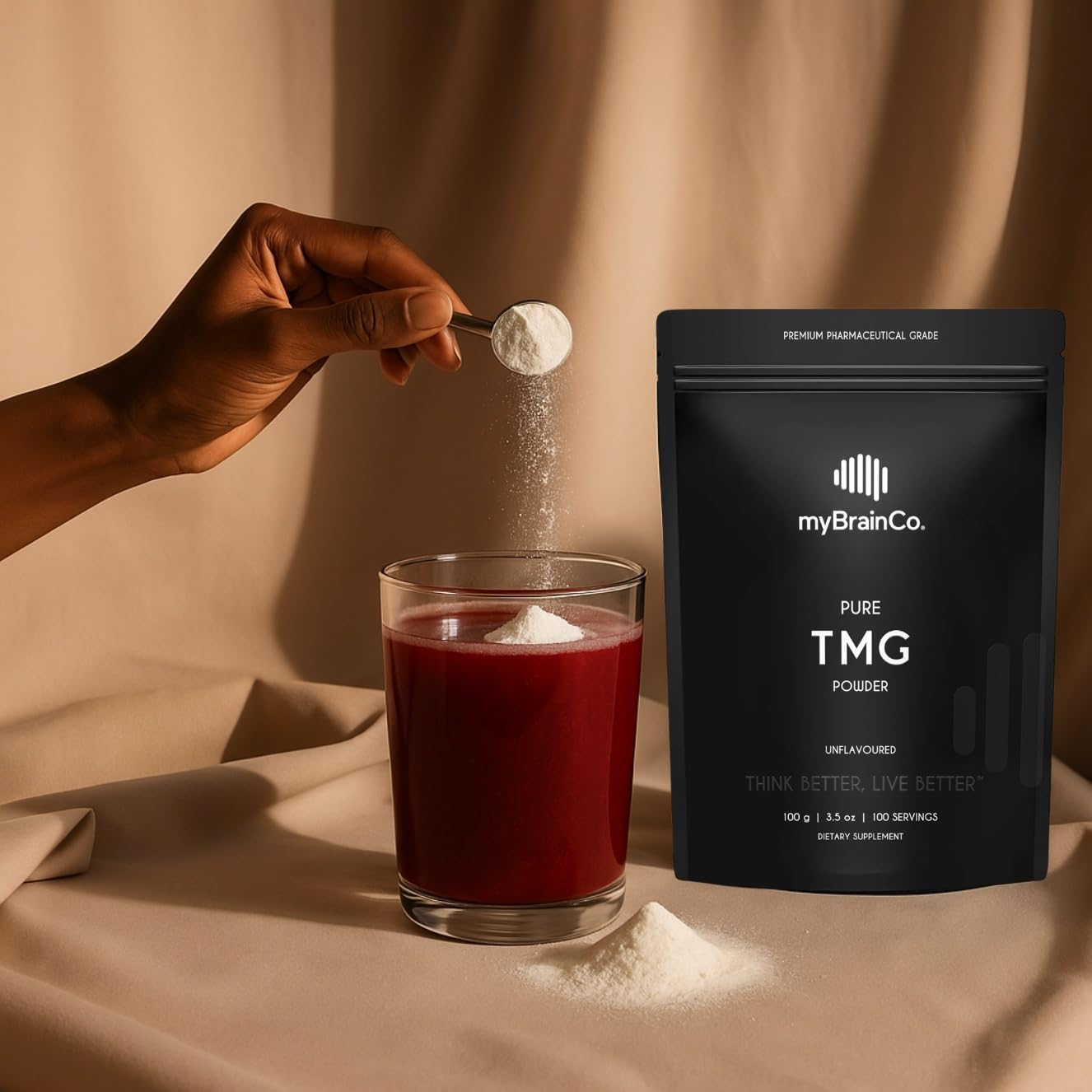Mybrainco. Pure TMG Powder - Trimethylglycine as Betaine Anhydrous - Lab-Tested - Healthy Homocysteine Levels, Methylation Support, Heart & Liver Health - 100 Servings (100G) image number 2