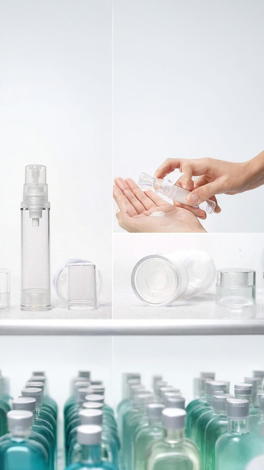 Clear Airless Lotion Pump Bottles - Set of 15 15Ml Travel-Friendly Cosmetic Containers for Foundations Serums Lotions and More Leak-Proof and Refillable Design(Includes Two Funnels) image number 4