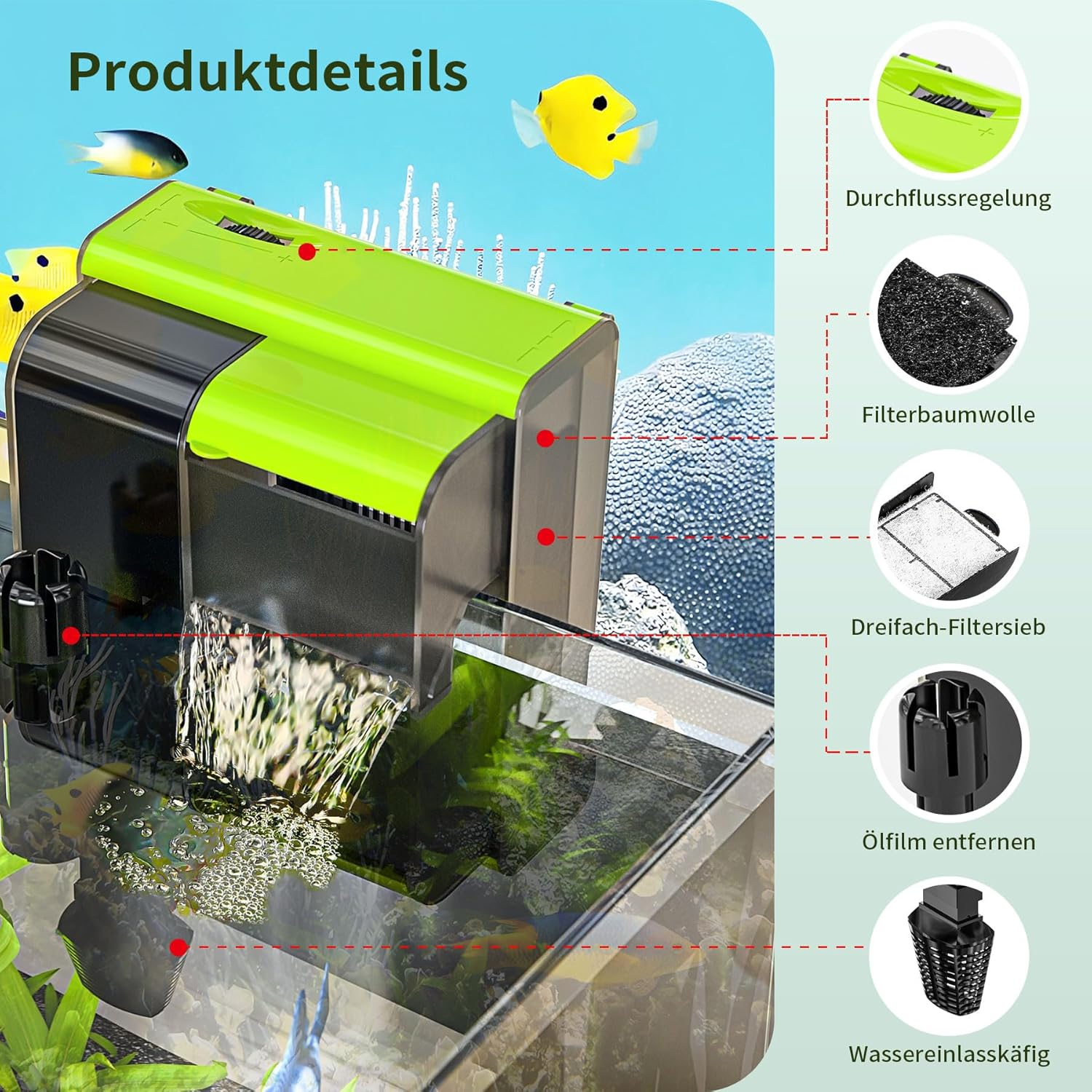 Forever Speed Aquarium External Filter with UVC 4-In-1 Adjustable Flow Hang on Filter 450L/H Waterfall Filter for 10-100L Aquariums image number 4