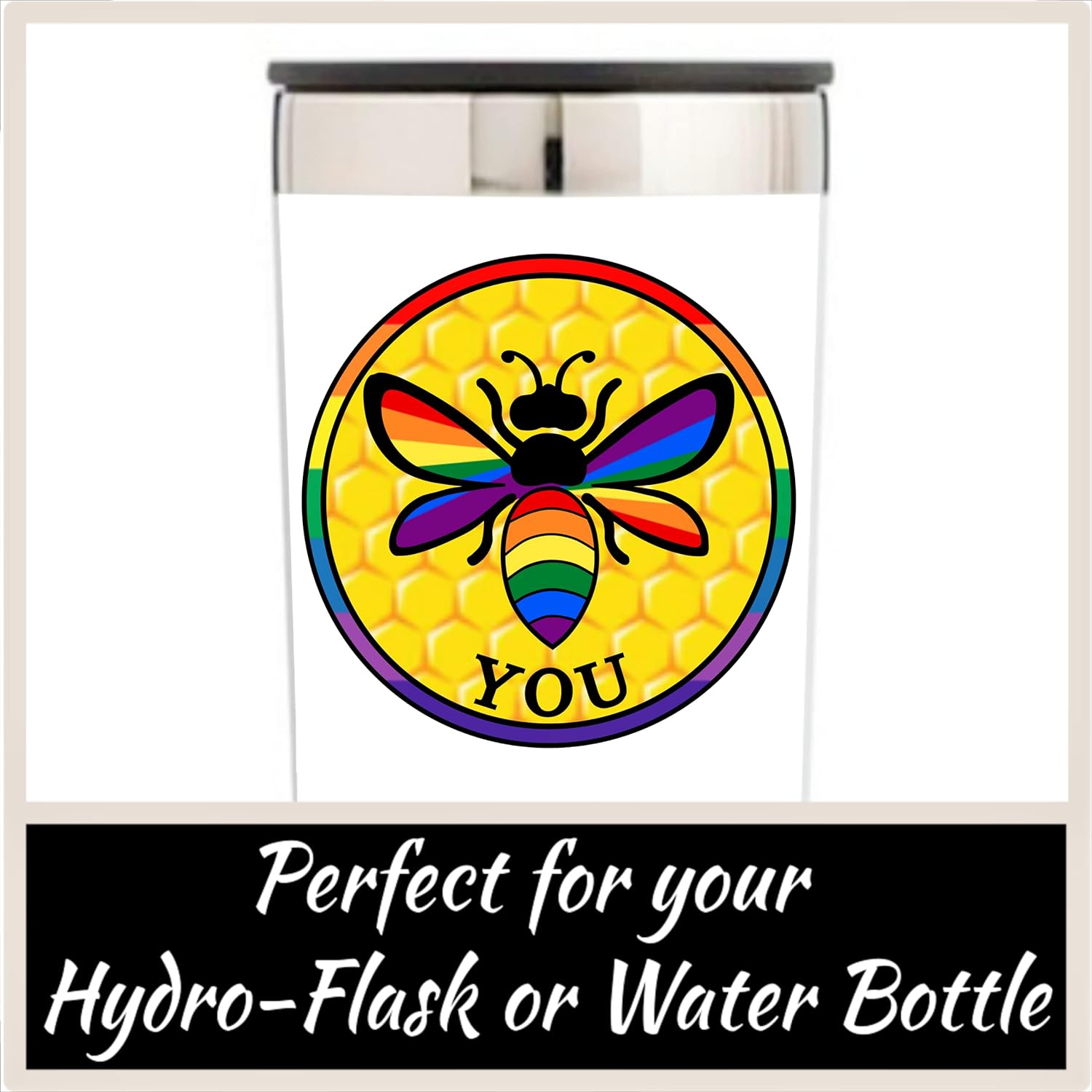 LGBT Honey Bee You &ndash; Be Yourself - Gay Pride Bumper Sticker | LGBTQ Rainbow Flag Premium Vinyl Decal 3 X 3 for Car Auto Equality LGBTQIA Coexist Progress Sign + Better than Magnets Sticks Anywhere image number 5