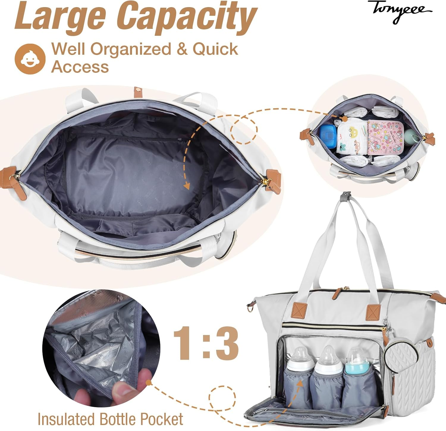 Tonyeee Luxury Diaper Bag Tote,Baby Bags for Mom Travel Diaper Tote Messenger Purse,Lightweight Maternity - Dark Green image number 5