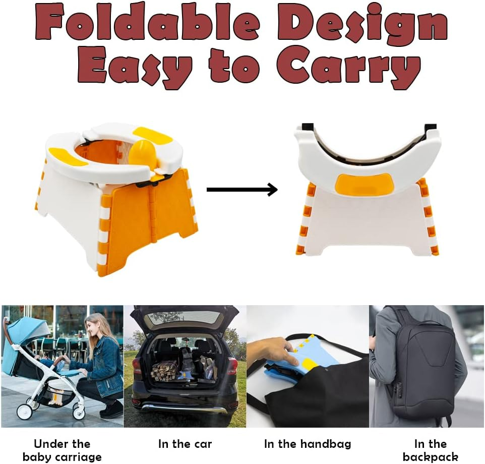Portable Potty for Toddler Travel, Foldable Potty Training Seat with 60Pcs Trash Bag and Storage Bag, Toddler Potty Chair Seat for Home, Car, Outdoor Travel, Picni (Orange) image number 5