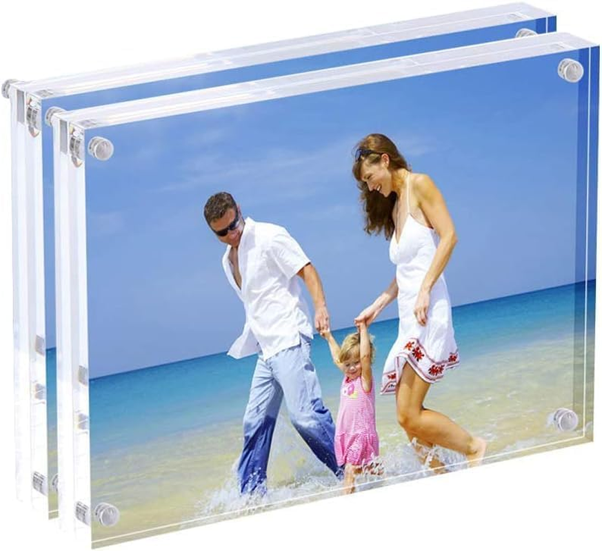 2 Pack Acrylic Clear Picture Frames with Stand, Magnetic Acrylic Photo Frames for Tabletop Display Horizontally or Vertically, Floating Frame for Home Office,10 Inch