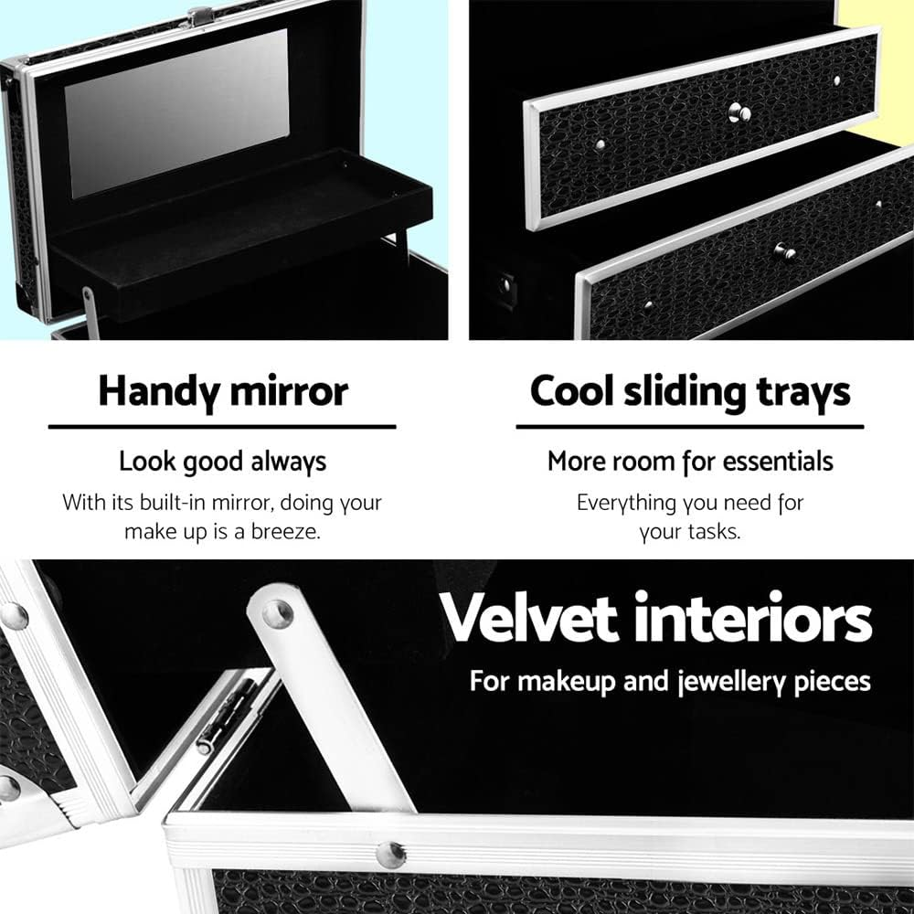 Portable Cosmetic Beauty Makeup Carry Case with Mirror Crocodile Black Travel Bag image number 5