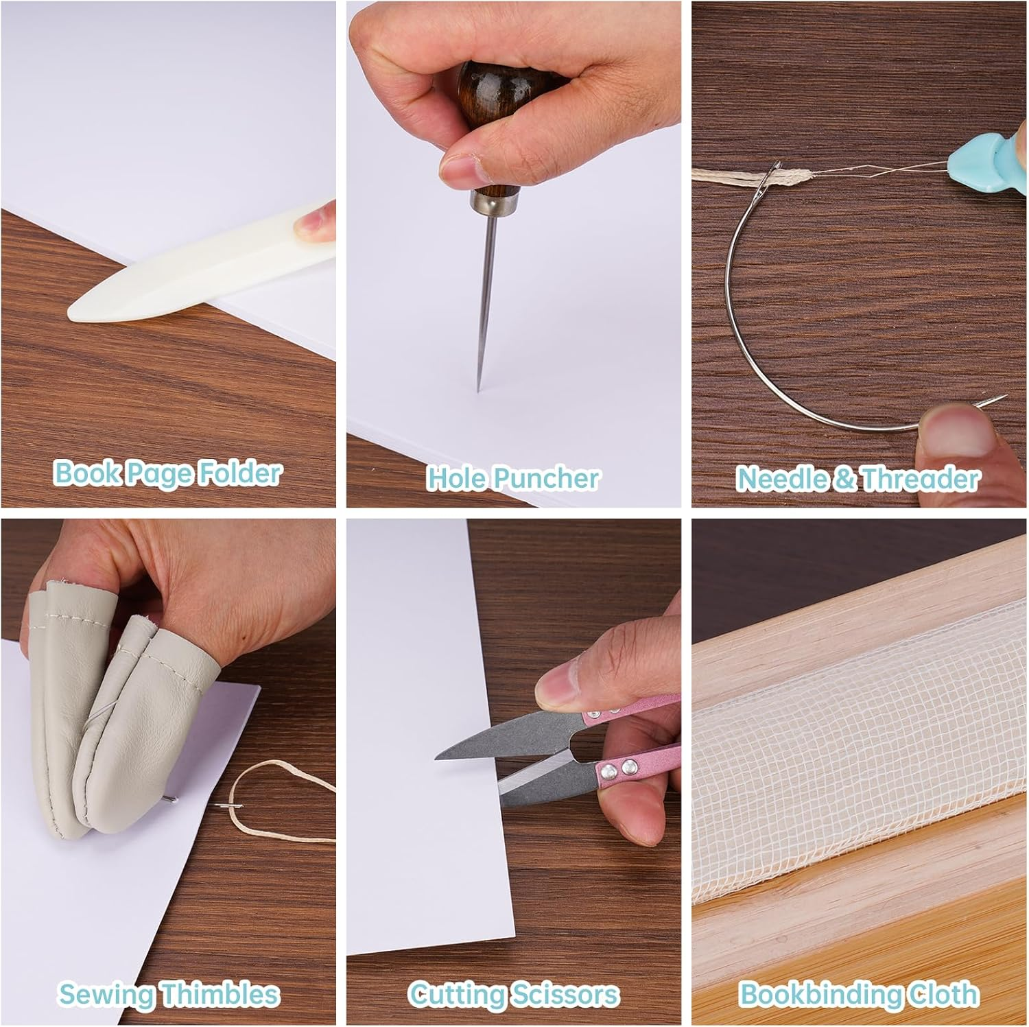 Nihome 35 PCS Book Press Binding Kit for Notebooks, Lesson Plans, Document Organization - Compact Bamboo Bookbinding Tools, Book Binding Supplies with Portable Handle for Beginners DIY image number 5