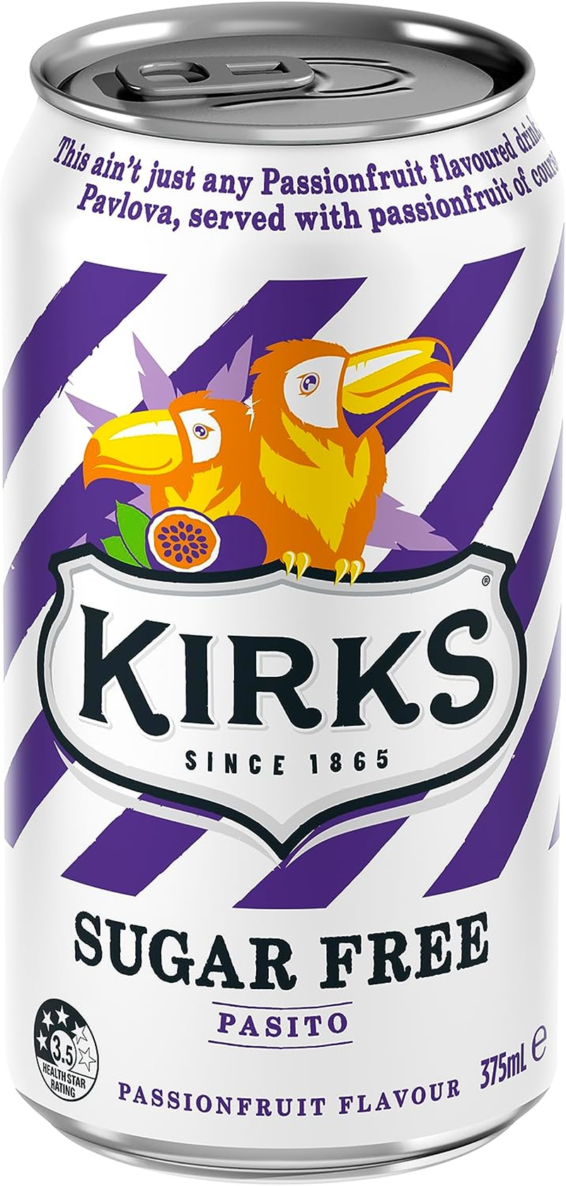 Kirks Sugar Free Pasito Passionfruit Soft Drink Multipack Cans 20 X 375 Ml (Pack of 2) image number 4