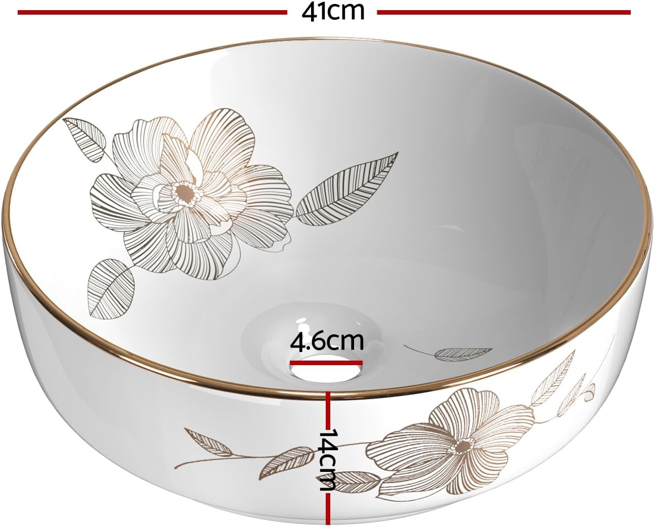 Cefito Bathroom Basin Vanity Sink, Ceramic Hand Wash Basins Vessel Sinks above Counter Top Tools Kitchen Home Improvement, round Shape High Gloss Finish Scratch-Resistant with Pattern White image number 2