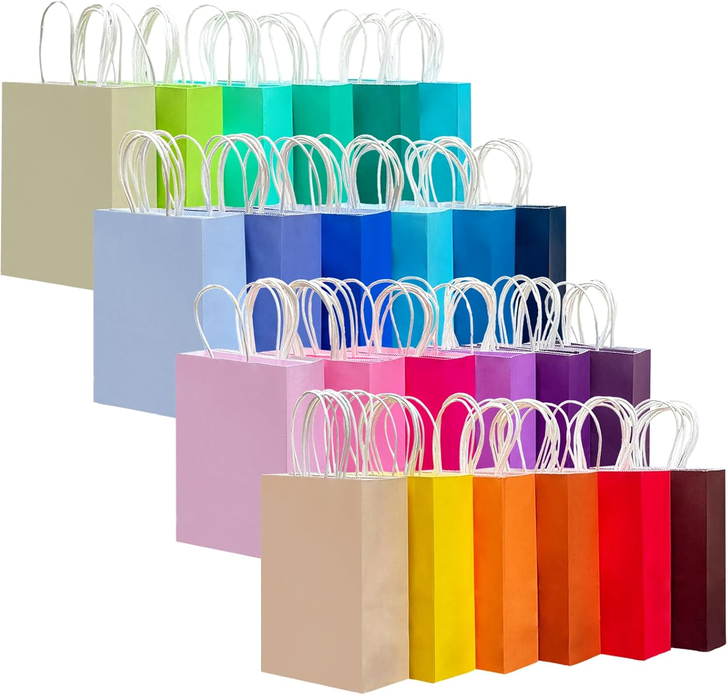 Qiqee 24PCS Small Gift Bag 15X8X21Cm with Handles Bulk Gift Bags 24 Different Senior Color Bags Multiple Uses (8.3X6X3.15Inch, Small Size)