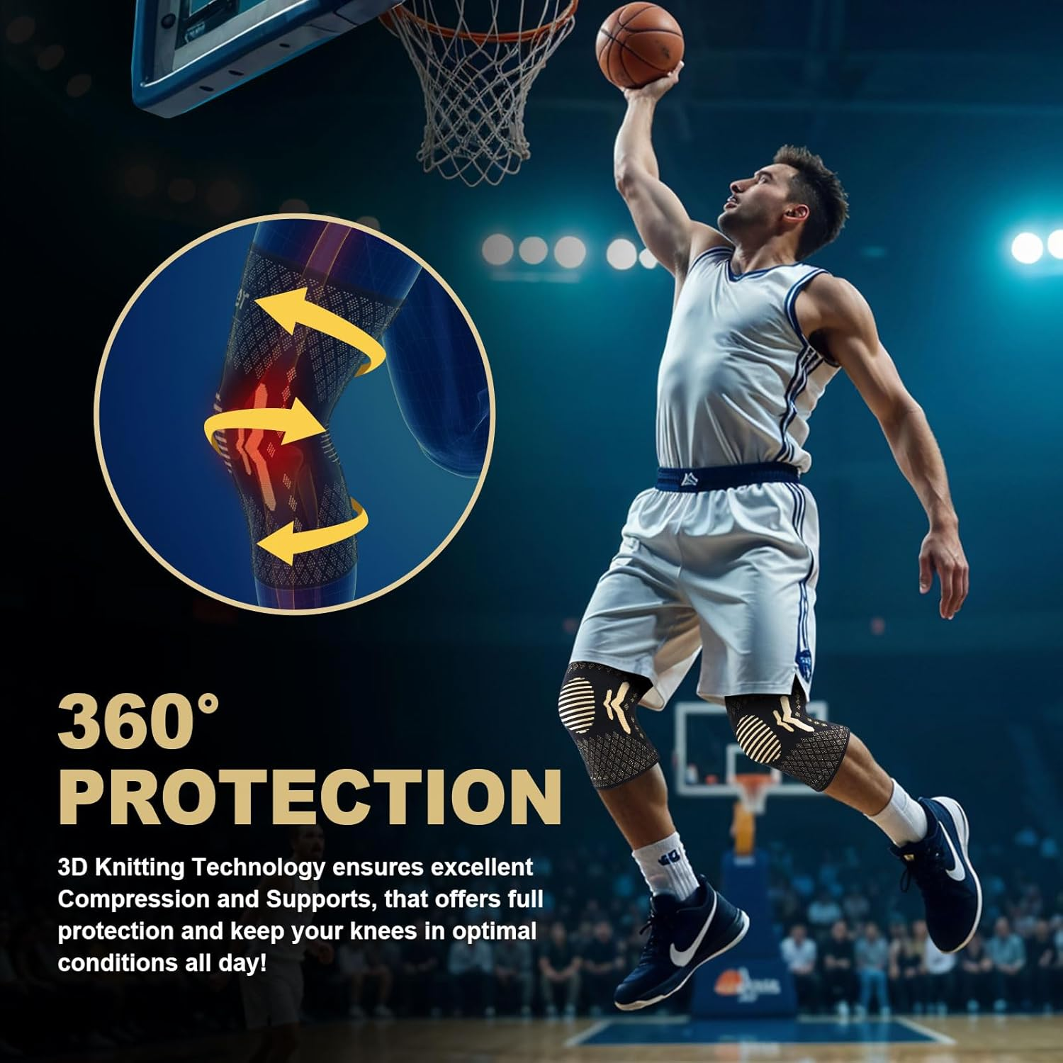 Copper Knee Brace 2 Pack, Knee Support for Men/Women, Knee Compression Sleeve Brace Support for Meniscus Tear, Arthritis Pain, ACL, MCL, Running, Hiking, Gym, Sports, L image number 4