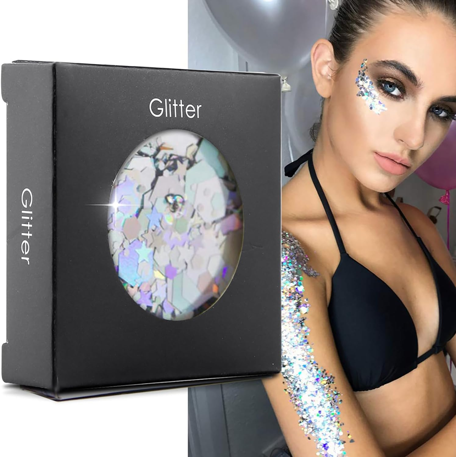 Joyeee Nail Glitter, 6Colors Chunky Holographic Glitter for Body Face, Professional Nail Art Accessory Supplies DIY at Home, Multiuse Glitter Body Tattoo Makeup for Kids Girl Party Wedding Festival image number 6